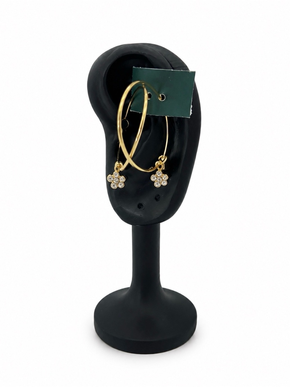Goldtone Crystal Flower Hoop Earrings Dainty Minimalist Jewelry